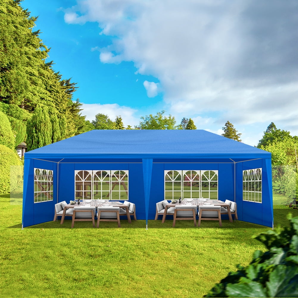 GVN 10x20 Outdoor Pop-up Canopy, Outdoor Party Tent with 6 Removable Sidewalls, UV Resistant Waterproof Canopy Tent for Outdoor Events, Patio Backyard, Blue