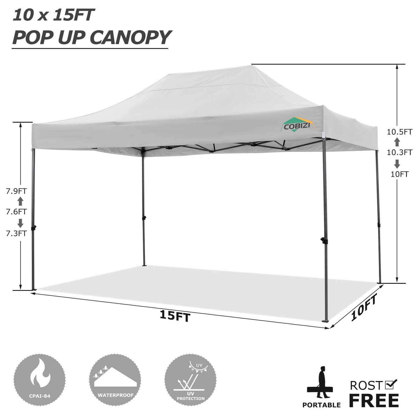 COBIZI 10x15ft Pop up Canopy, Easy up Heavy Duty Canopy Tent with 4 Removable Sidewalls,White