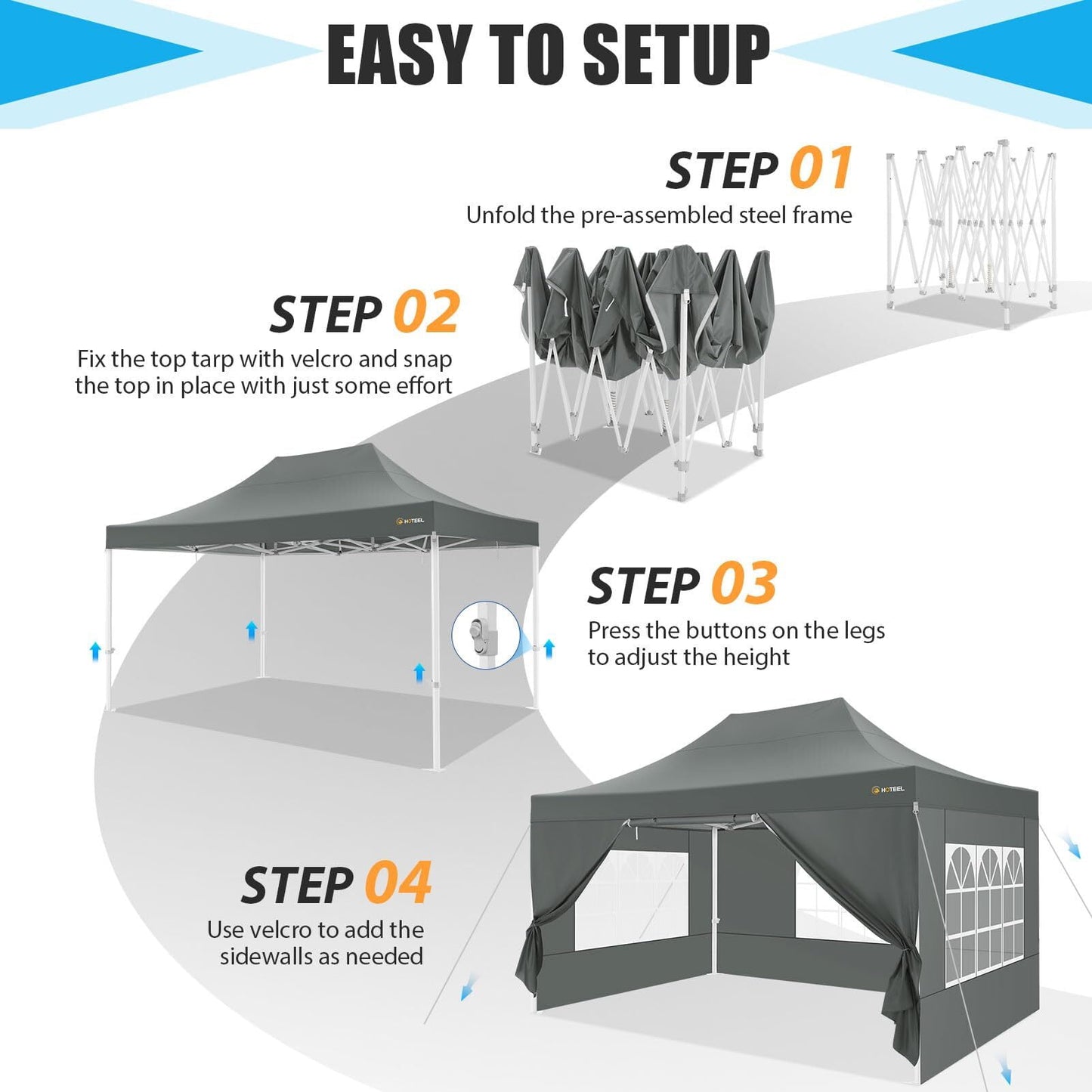 COBIZI 10x15 Canopy Tent with 4 Sidewalls,Heavy Duty Pop Up Canopy Tent for Parties Wedding,Commercial Canopy with Roller Bag,UV 50+&Upgraded Waterproof,Thickened Legs,Gray