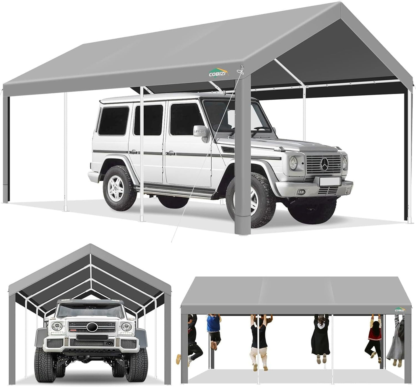 COBIZI Outdoor Metal Carport, 10' x 20' Heavy Duty Garage Car Shelter Shade, Carport Canopy with Powder-Coated Steel Frame for Outdoor Party, Birthday, Upgraded Grey