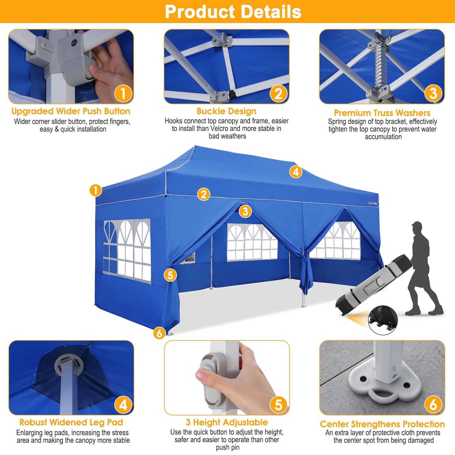 COBIZI Canopy 10x20 Pop up Canopy with 6 Sidewalls Heavy Duty Party Tent Outdoor Party Event Gazebo Commercial Canopy Tents for Parties Wedding Outdoor Events,Blue
