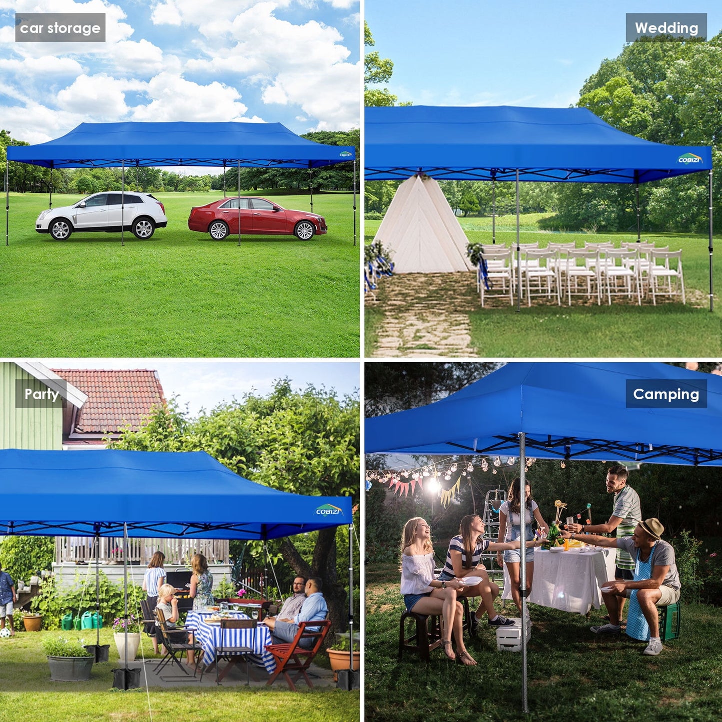 COBIZI 10 x 30 Heavy Duty Pop-up Canopy Tent with Adjustable Height, Waterproof and Instant Outdoor Shelter, Summer Canopy for Beach,Party,Camping Includes 4 Sandbags, and Carrying Bag,Blue