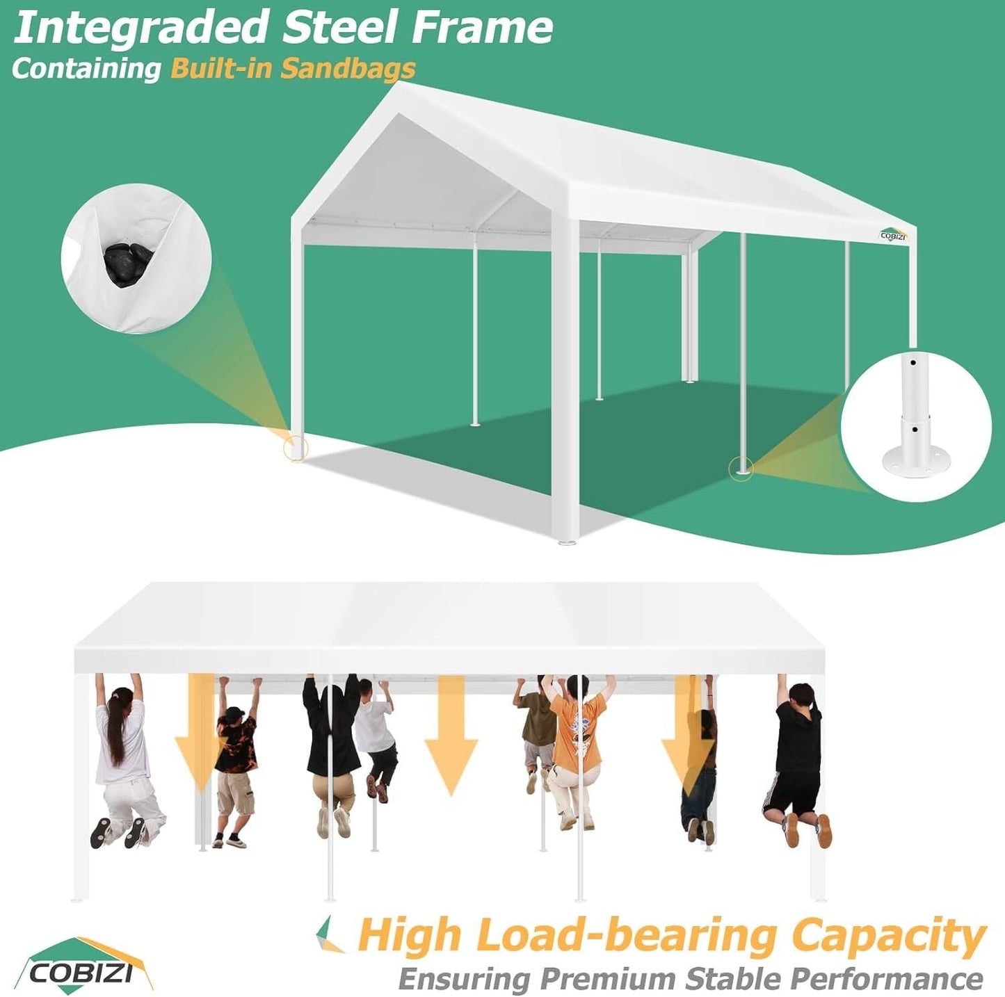 COBIZI 10x20ft Heavy Duty Party Tent, Ourdoor Canopy Wedding Tent with Removable Sidewalls, Large Event Tent, White Tent for Party, Carpas para Fiestas, Canopy Tent with Built-in Sandbags, UV 50+