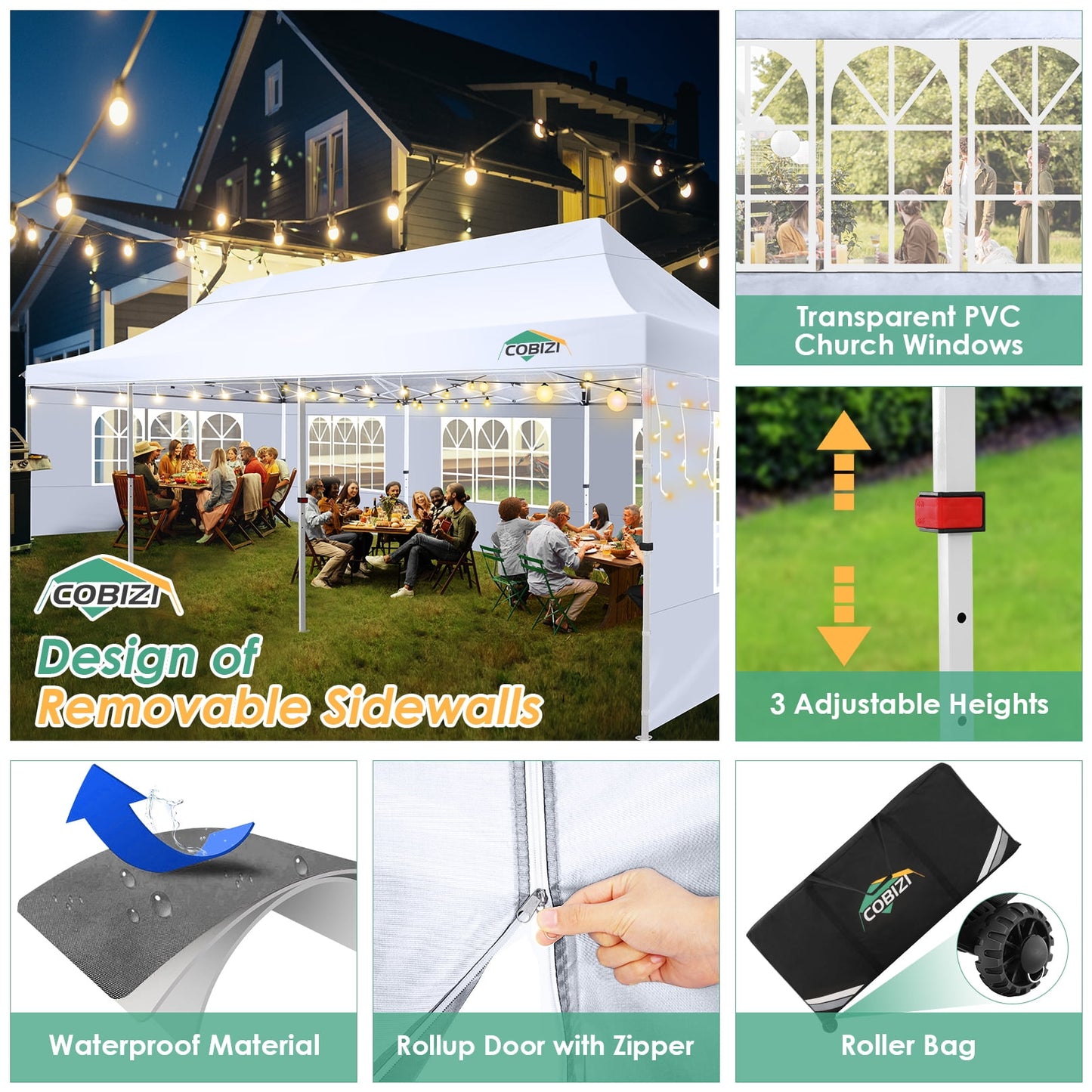 COBIZI 10x30 Pop-up Canopy Outdoor Wedding Party Tent Patio Gazebo Commercial Canopy Tent with Sidewalls White