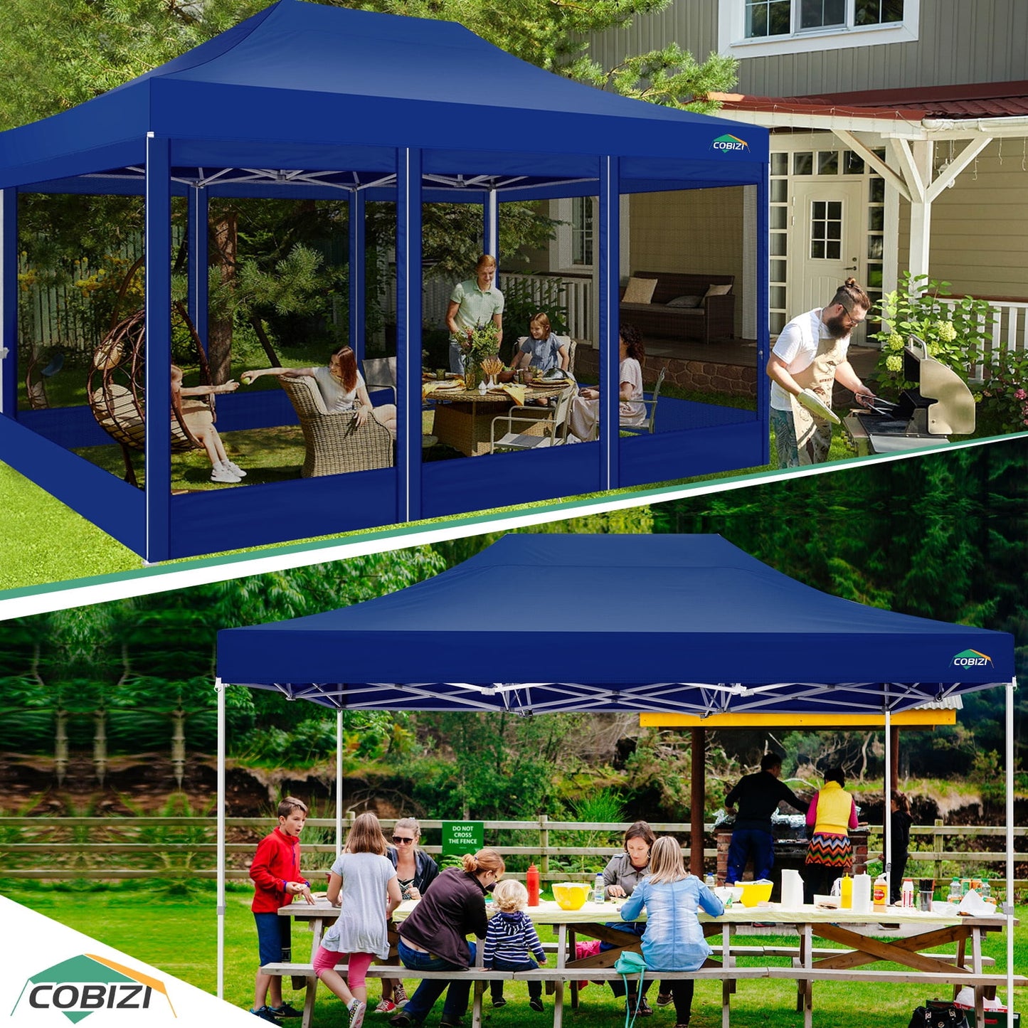 COBIZI 10x15 Heavy Duty Pop up Canopy with Mosquito Net,Instant Outdoor Shelter Large Canopy Tent for Outside,Gazebo with Mesh Sidewalls for Party,Backyard,Camping,Dark Blue