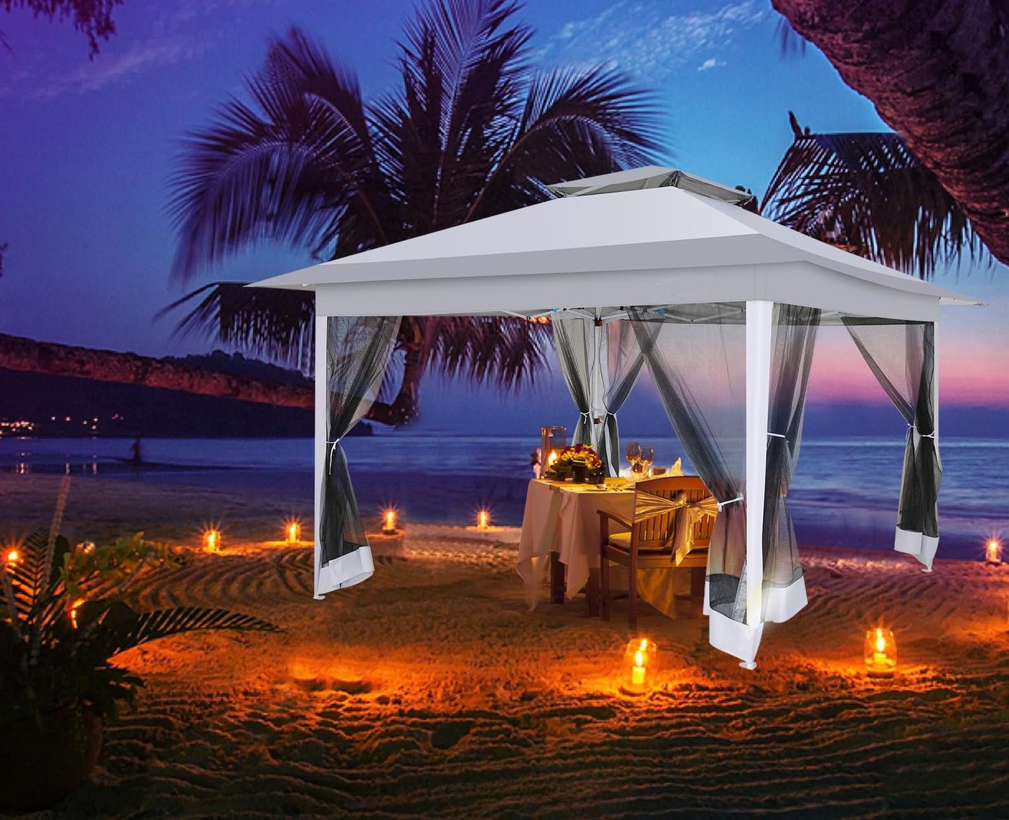 COBIZI 12x12 Outdoor Gazebo, Pop Up Canopy with Mosquito Net, 2-Tier Vented, Patio Tent, 3 Adjustable Height, Gray