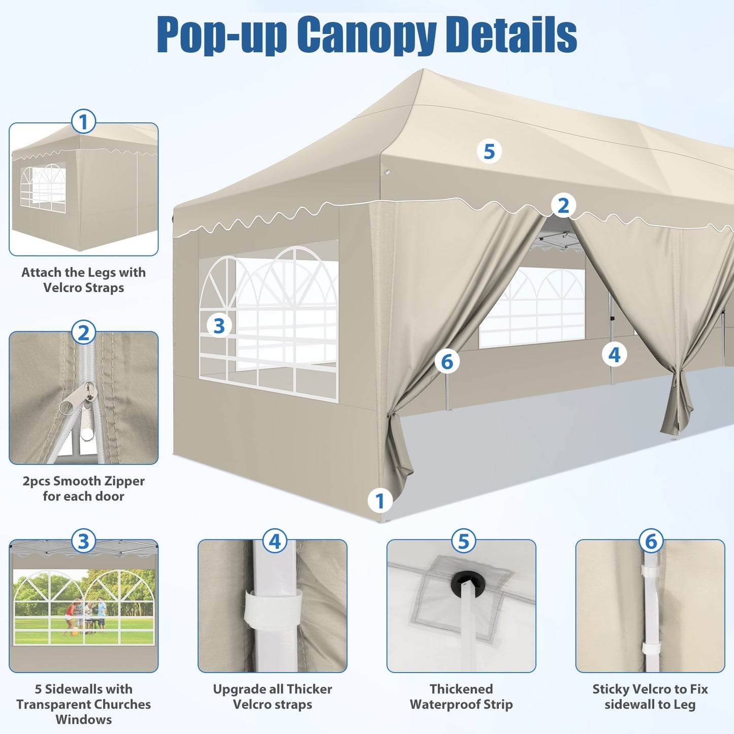 COBIZI 10x30 Pop-up Canopy Tent with 8 Sidewalls,UPF 50+ Windproof 2000+Waterproof Wedding Event Tents for Outdoor Events,Party Parties Canopy with Roller Bag,Khaki