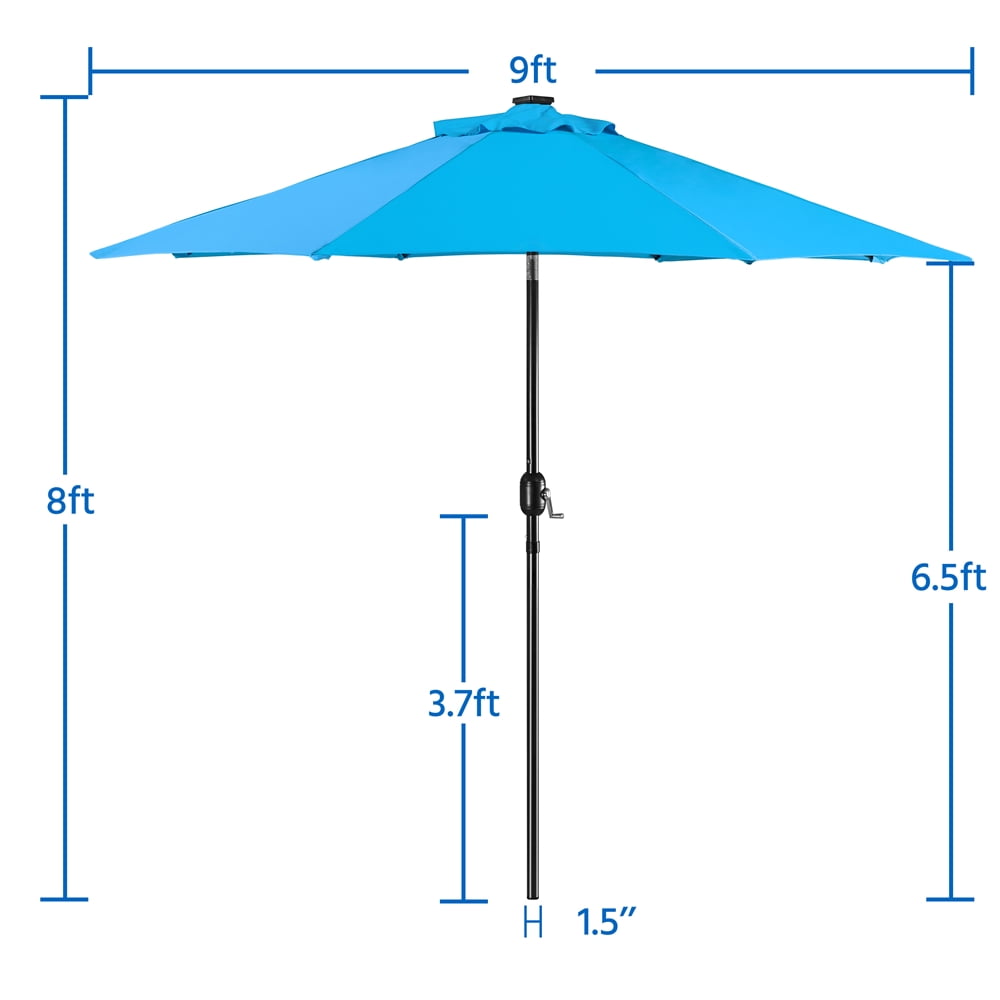 Renwick 9Ft LED Umbrella for Patio Table, Sky Blue