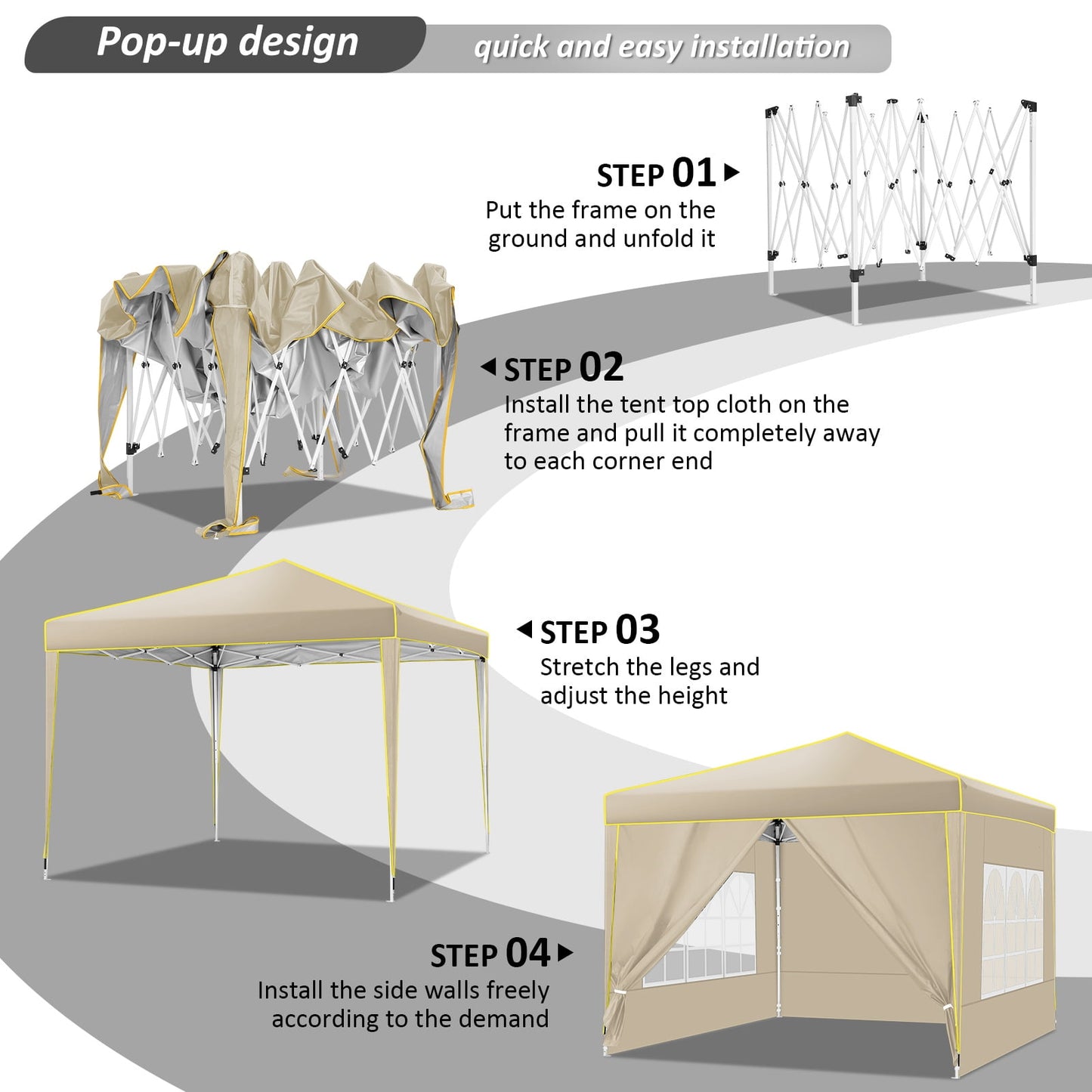 COBIZI 10x10 Pop up Canopy, Easy up Gazebos, Ez up Canopy with Church Window for Parties Beach Party Event Shelter Sun Shade with 4 Sidewalls & Carry Bag 4 Stakes & Ropes & Sandbags, Gray