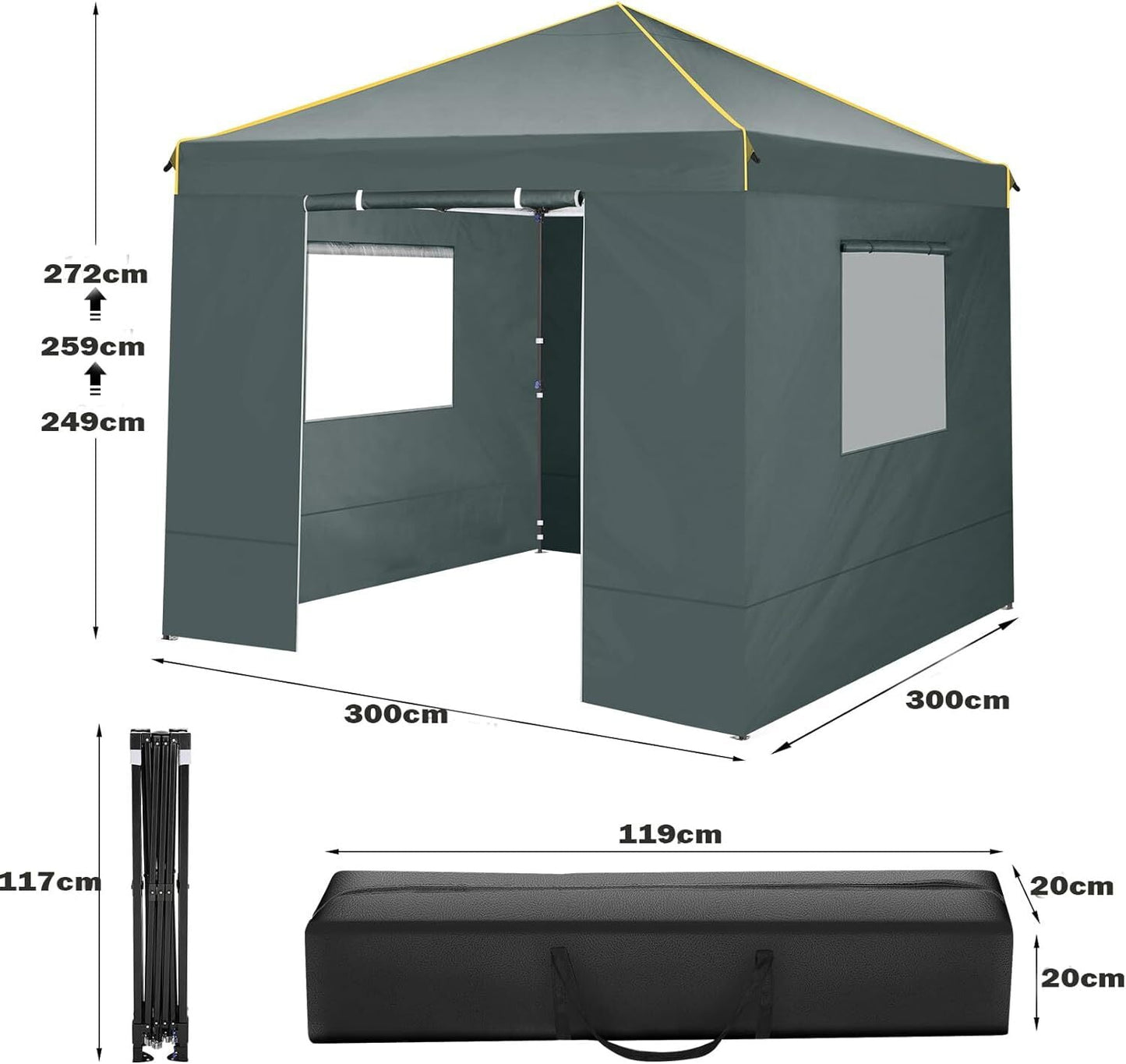 COBIZI 10X10 Pop-up Waterproof Canopy with Mesh Window, Carry Bag, Easy to Carry, 4 Removable Sidewalls, 4 Stakes & Ropes, Outdoor Tents for Party/Exhibition/Picnic,Gray