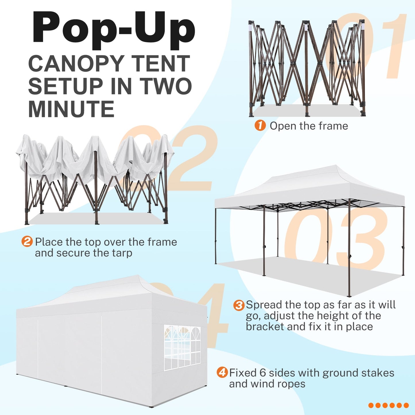 COBIZI 10x20 Pop Up Canopy Tent Heavy Duty with 6 Removable Sidewalls,Commercial Pop Up Tent for Parties All Weather Waterproof Wedding Tent with Roller Bag,White