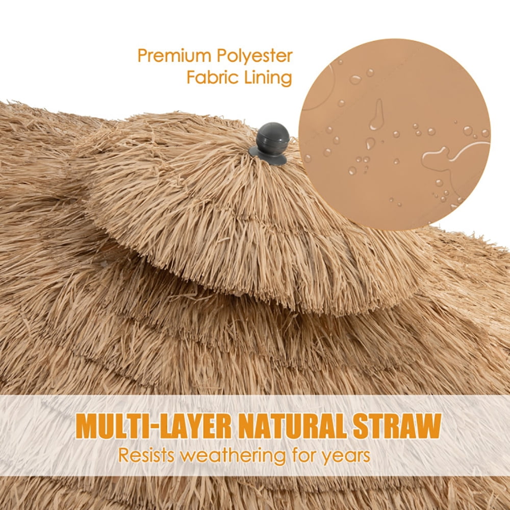 GVN 9 Feet Thatched Tiki Umbrella with 8 Ribs, Outdoor Table Umbrella, Outdoor Umbrella, Market Umbrella for Outdoor Patio Backyard Garden Lawn Sun Shade