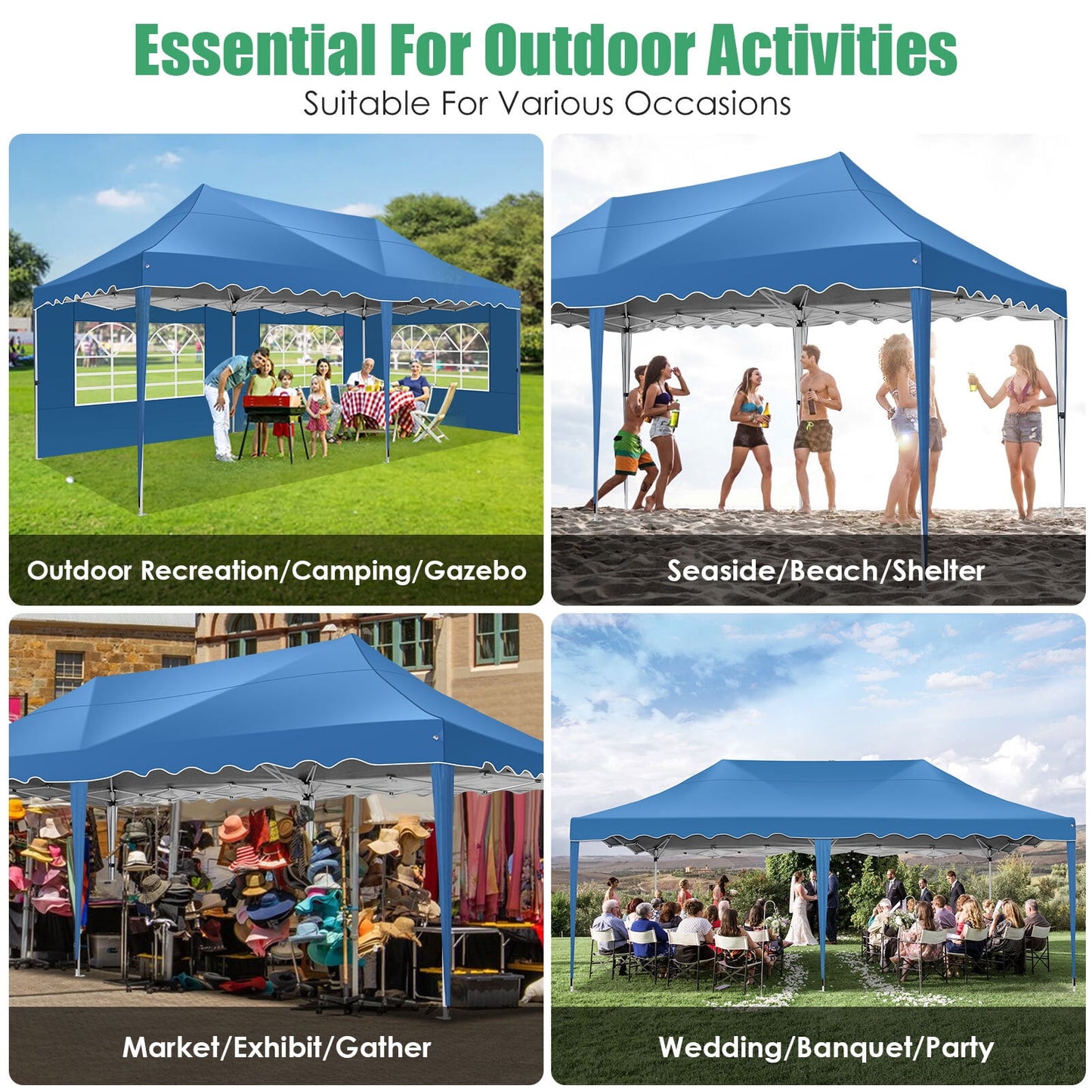 COBIZI 10x20 Canopy Tent Pop Up Canopy, Outdoor Shade Tent with Wheeled Bag & Curled Edge Fully Waterproof, Portable Event Tents for Parties, Wedding, Backyard, Camping,black