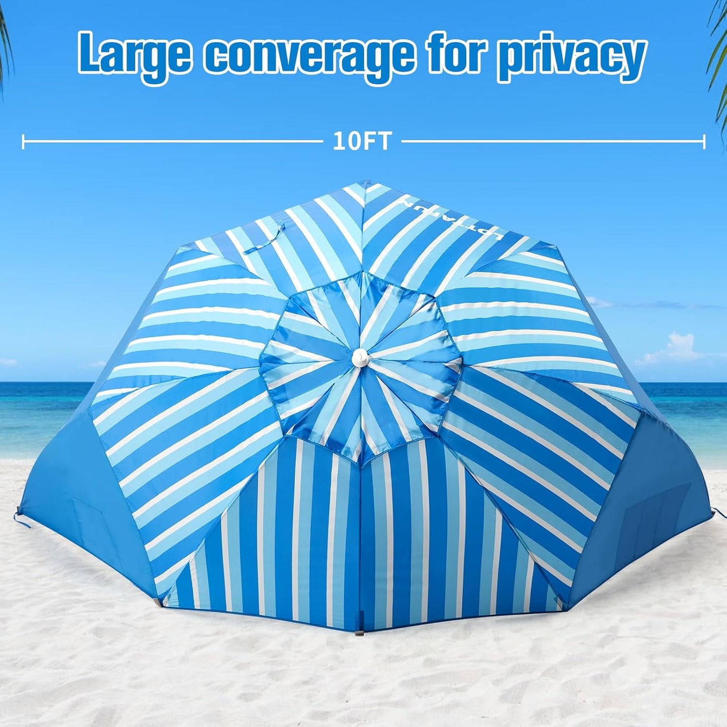 Beach Shelter Umbrella Premiere UPF 50+ Umbrella Shelter for Sun and Rain Protection for Adult (10-Foot, Blue Stripe)