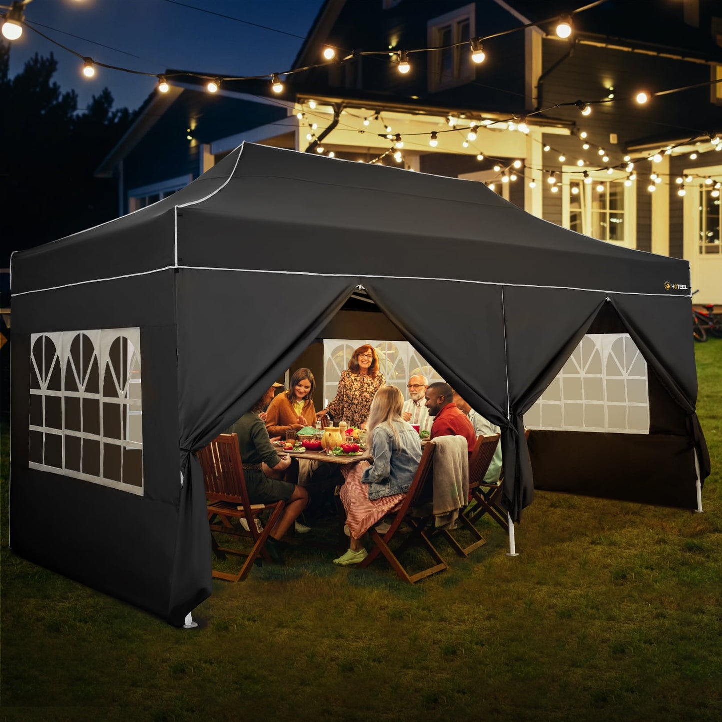 COBIZI Canopy 10x20 Pop up Canopy with 6 Sidewalls Heavy Duty Party Tent Outdoor Party Event Gazebo Commercial Canopy Tents for Parties Wedding Outdoor Events,Black (Upgraded Frame&Windproof)