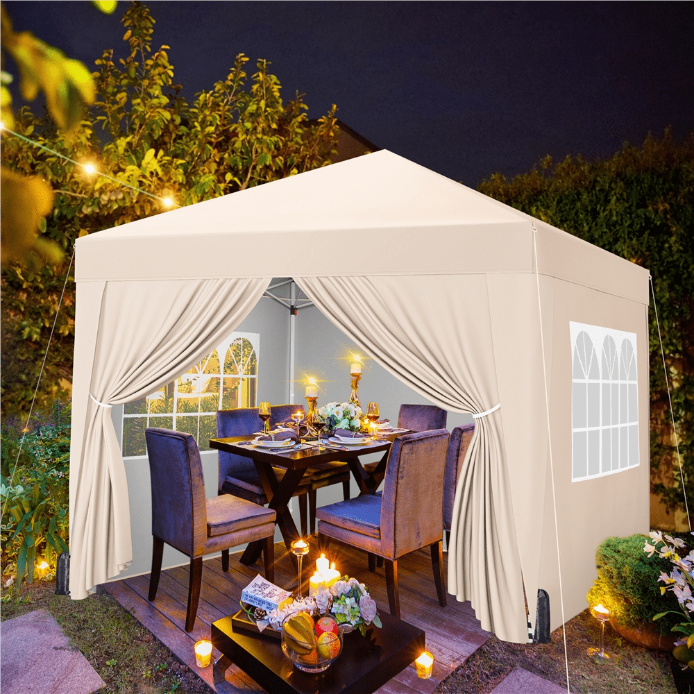 Renwick 10x10ft Enclosed Pop-Up Canopy with Mesh Window, Beige