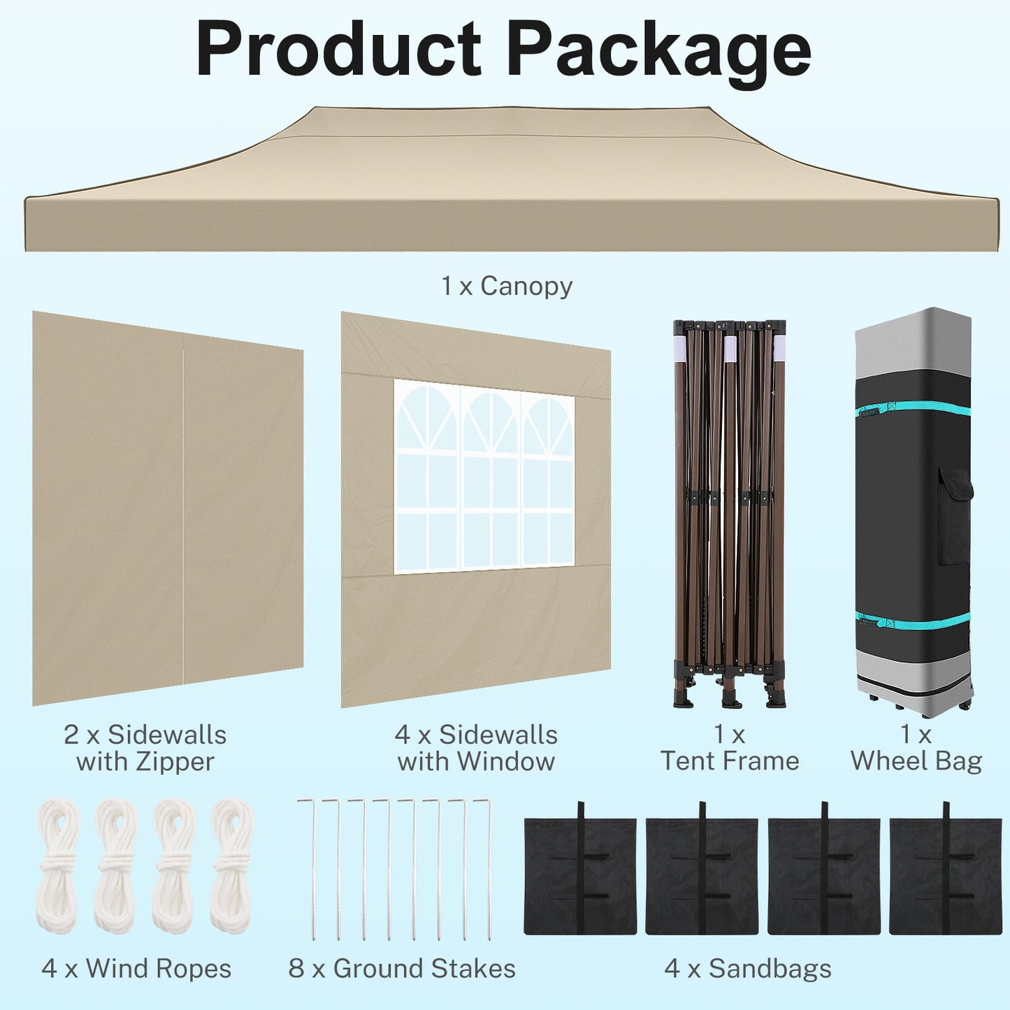 COBIZI 10x20 Pop Up Canopy Tent Heavy Duty with 6 Removable Sidewalls,Commercial Pop Up Tent for Parties All Weather Waterproof Wedding Tent with Roller Bag(Khaki)