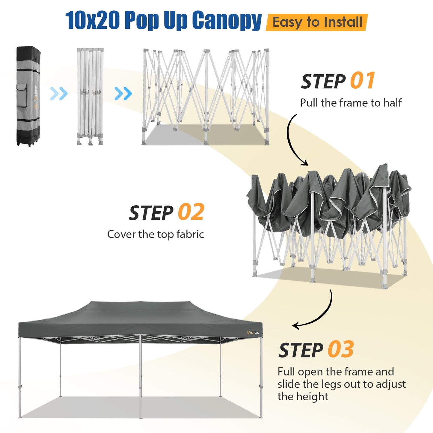 COBIZI 10x20 Heavy Duty Pop Up Canopy Tent, Commercial Outdoor Canopy Tents for Parties Event Wedding,Easy up Gazebo with Roller Bag, Waterproof & UV 50+, Upgraded Thickened Hexagonal Legs, Black