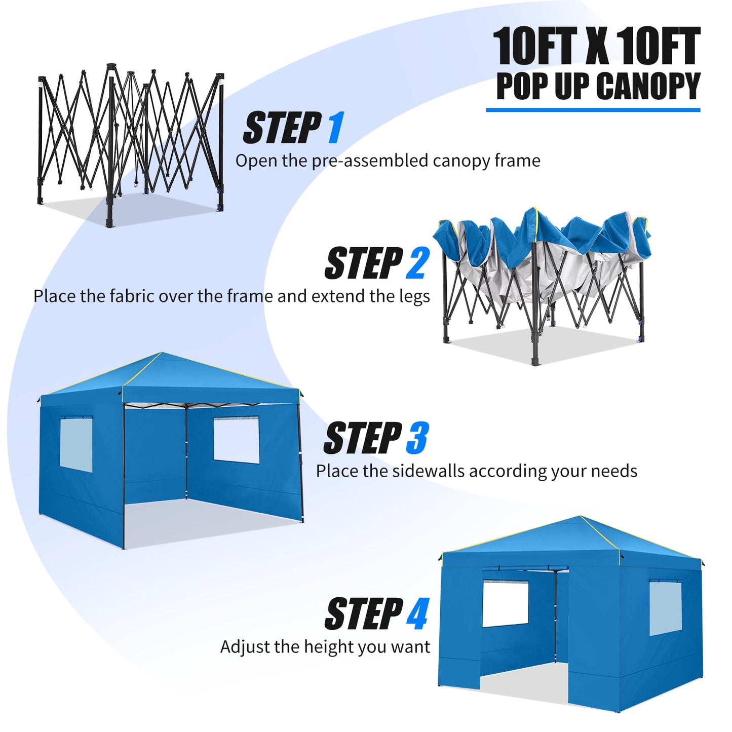 COBIZI 10X10 Pop-up Waterproof Canopy with Mesh Window, Carry Bag, Easy to Carry, 4 Removable Sidewalls, 4 Stakes & Ropes, Outdoor Tents for Party/Exhibition/Picnic,Blue