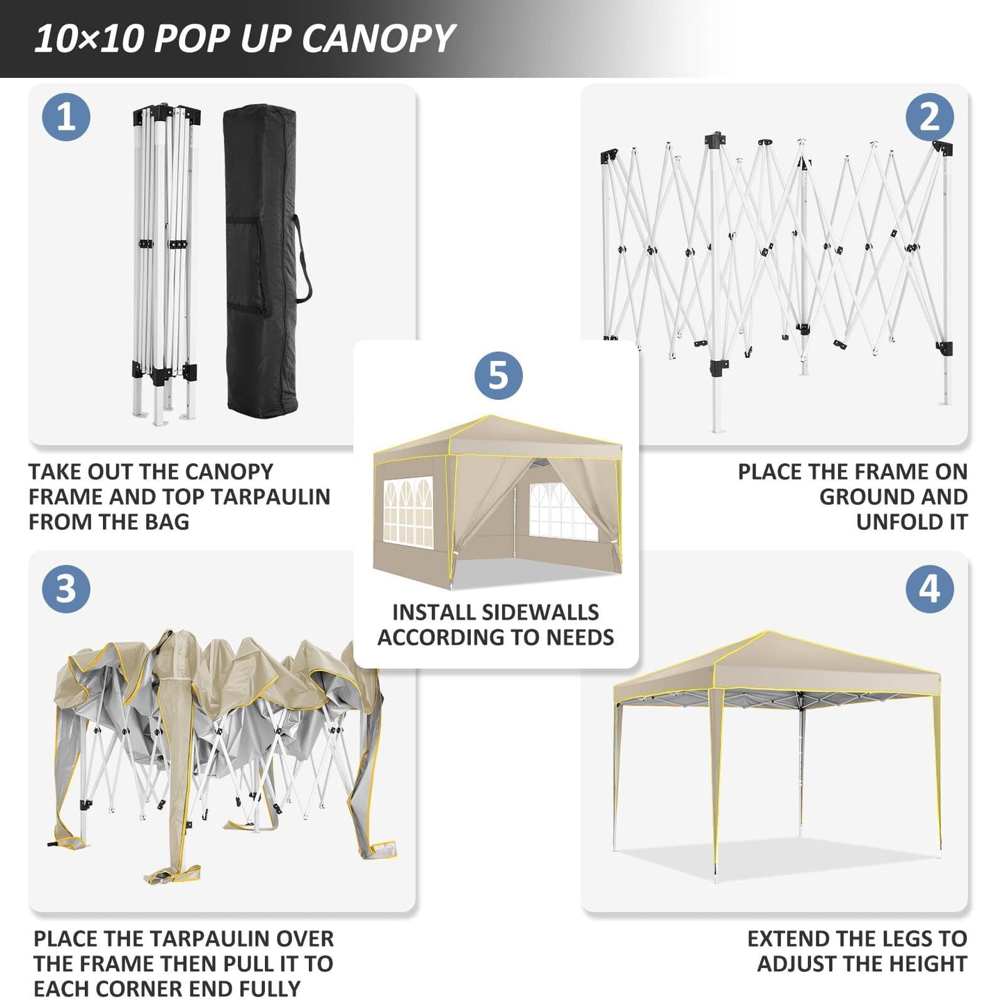 COBIZI 10x10 Pop up Tent,Easy Pop up Tent Gazebo,Portable Ez up Canopy,Suitable for Party Beach Camping Gathering Activities,Waterproof &Upf 50+,Khaki