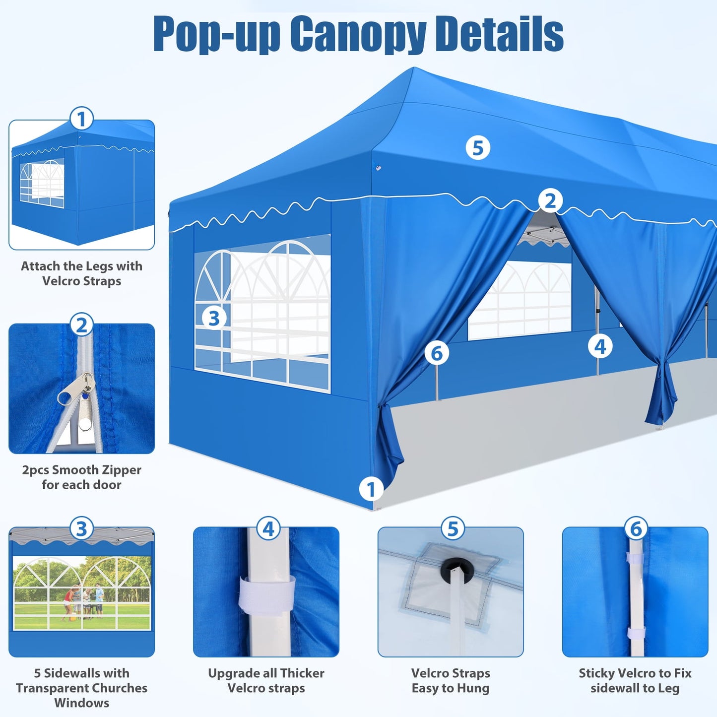 COBIZI 10x30 Pop-up Canopy Tent with 8 Sidewalls,UPF 50+ Windproof 2000+Waterproof Wedding Event Tents for Outdoor Events,Party Parties Canopy with Roller Bag,Blue