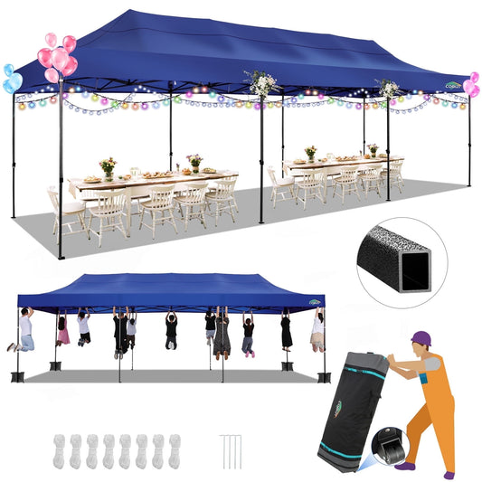 COBIZI 10 x 30 Heavy Duty Pop-up Canopy Tent with Adjustable Height, Waterproof and Instant Outdoor Shelter, Summer Canopy for Beach,Party,Camping Includes 4 Sandbags, and Carrying Bag,Blue