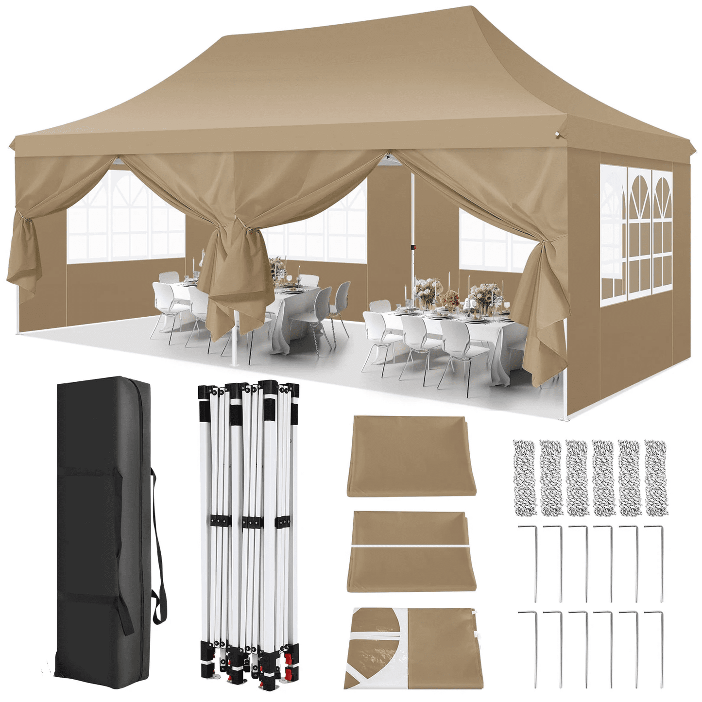 COBIZI 10x20 with 6 Disassembly Side Wall Pop -up Duty Sheds,for Outdoor Canopies for Party Weddings,Real-Time Sunscreen with Upgraded Roofs and Handbags,Plus 4 Sandbags,Plus 4 Sandbags,Black