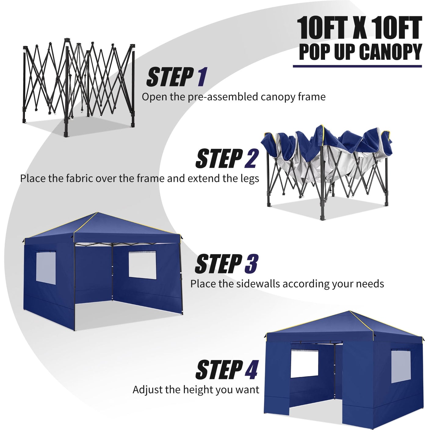 COBIZI 10X10 Pop-up Waterproof Canopy with Mesh Window, Carry Bag, Easy to Carry, 4 Removable Sidewalls, 4 Stakes & Ropes, Outdoor Tents for Party/Exhibition/Picnic,Dark Blue