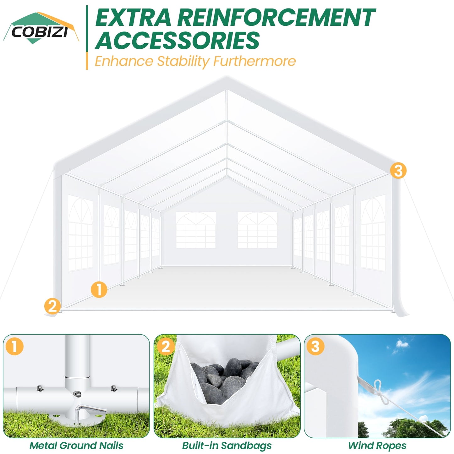 COBIZI 16x32ft Party Tent, Heavy Duty Wedding Tent with Removable Sidewalls, Large Outdoor Event Tent, White Tent for Party, Carpas Para Fiestas, Canopy Tent with Built-in Sandbags, UV 50+, Waterproof