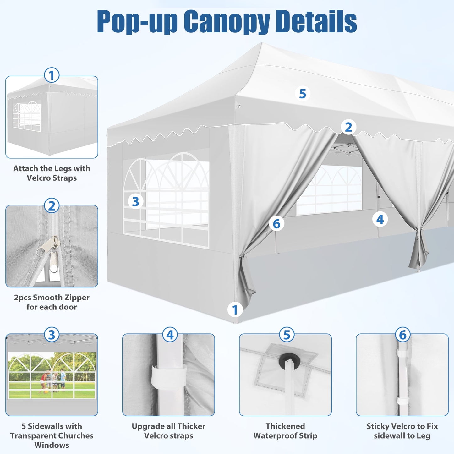COBIZI 10x30 Pop-up Canopy Tent with 8 Sidewalls,UPF 50+ Windproof 2000+Waterproof Wedding Event Tents for Outdoor Events,Party Parties Canopy with Roller Bag,White