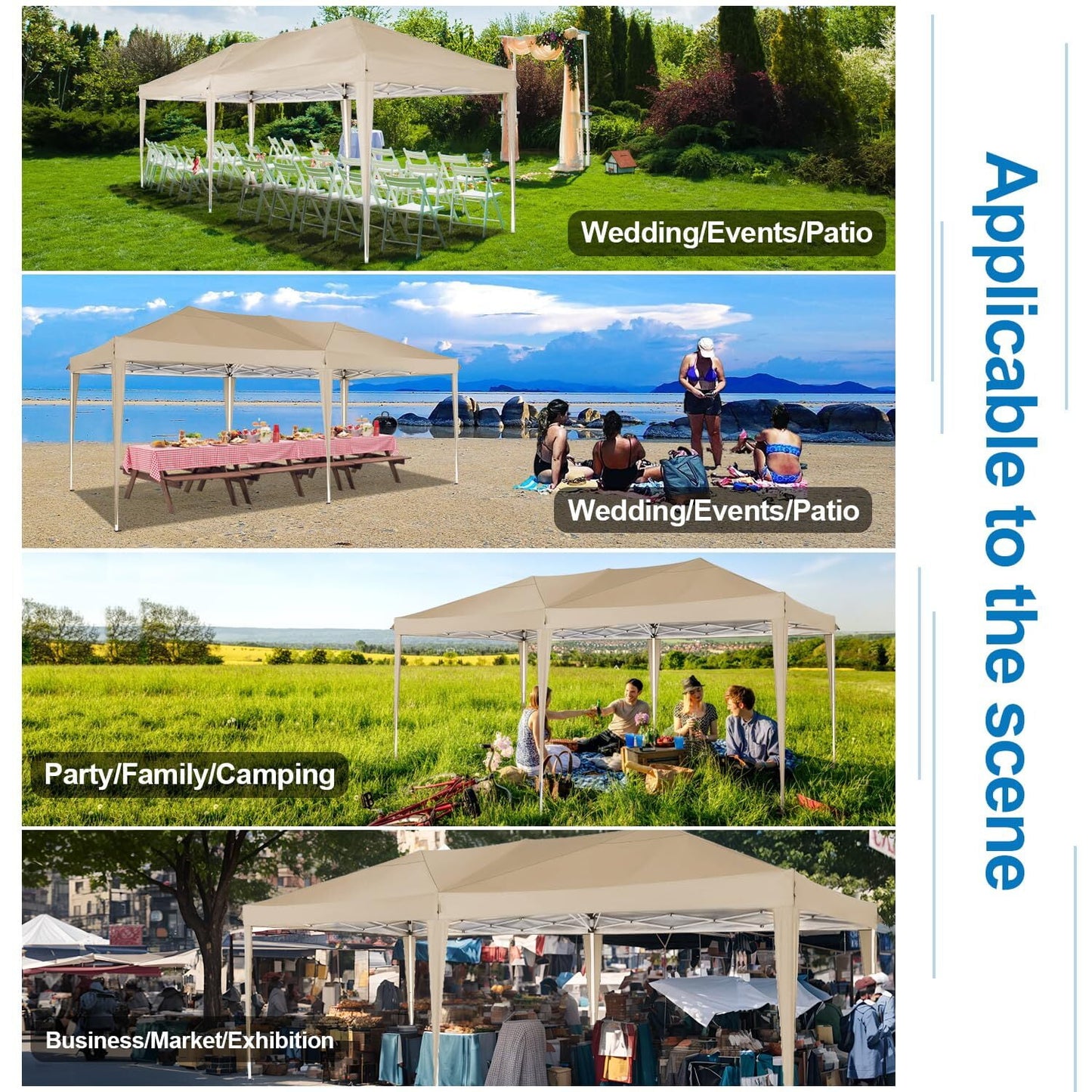 COBIZI 10x20 Pop Up Canopy Tent Party Canopy Outdoor Event Protable Instant Shelter Canopy Gazebo with 6 Removable Sidewalls and Carry Bag,Khaki
