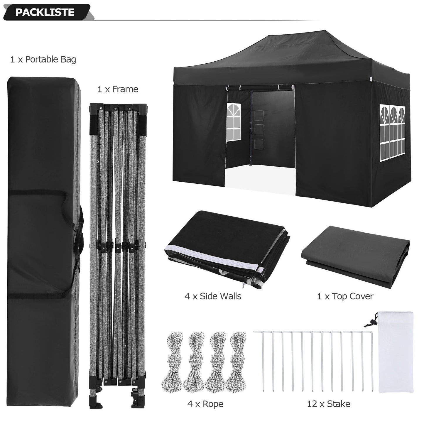 COBIZI 10x15ft Pop up Canopy, Easy up Heavy Duty Canopy Tent with 4 Removable Sidewalls,Black