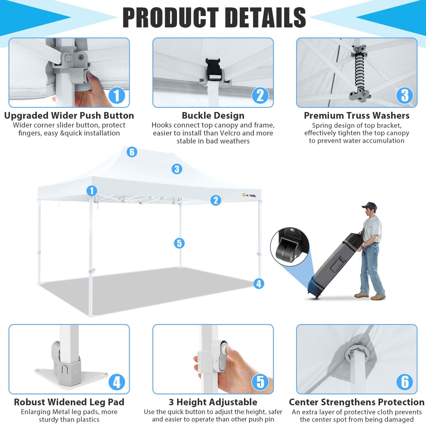 COBIZI 10x15 Canopy Tent Heavy Duty Pop Up Canopy Tent for Parties Event Wedding Commercial Easy Up Canopy with Roller Bag,UV 50+ & Upgraded No Water Accumulation, Thick Hexagonal Legs,Dark Blue