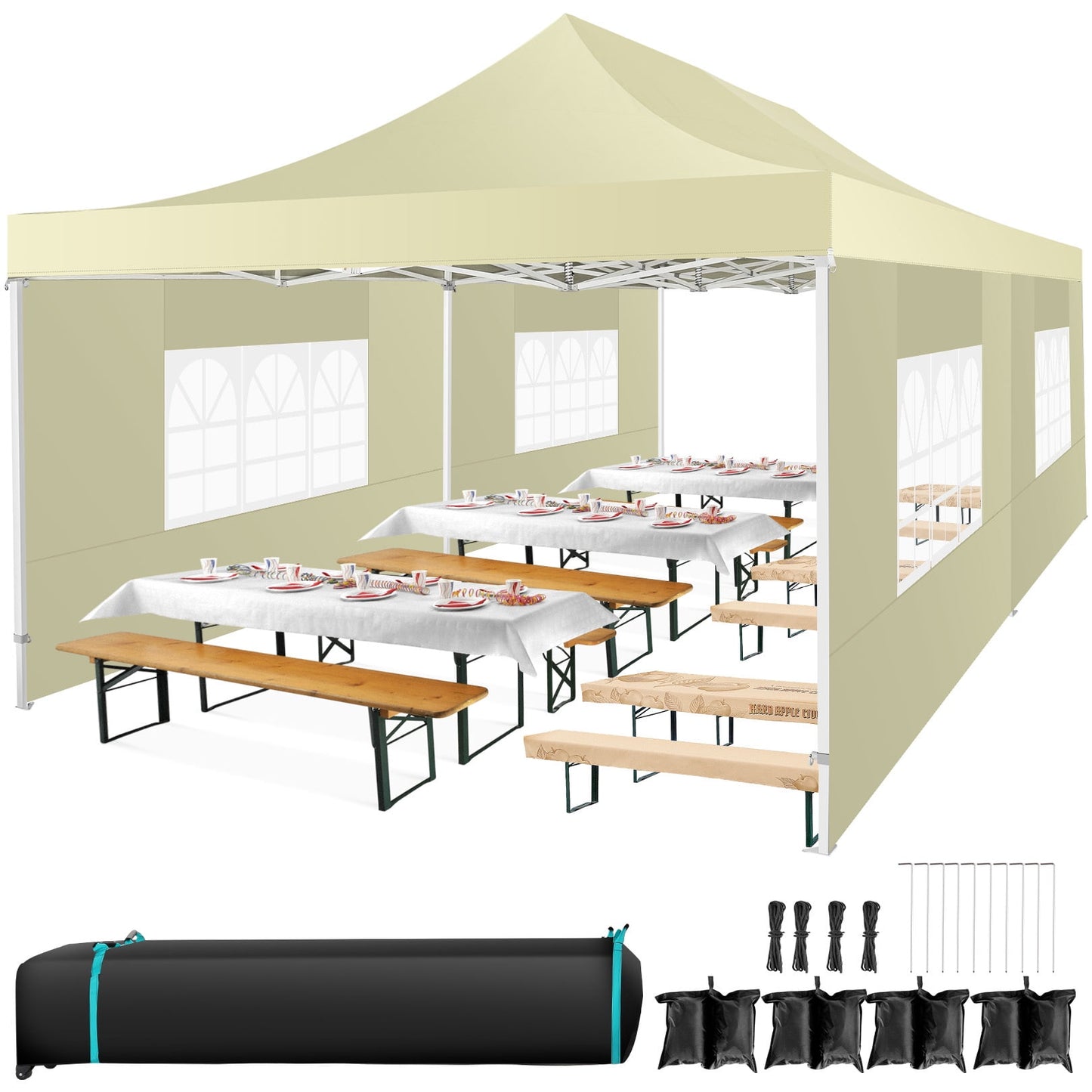 COBIZI 13x26 Heavy Duty Pop-up Canopy Tent,Easy Pop Up Party Tent Gazebo,Outdoor Portable Party Canopy,Extra-large Size Space For Outside Commercial Gathering Activities,Waterproof &UPF 50+,White