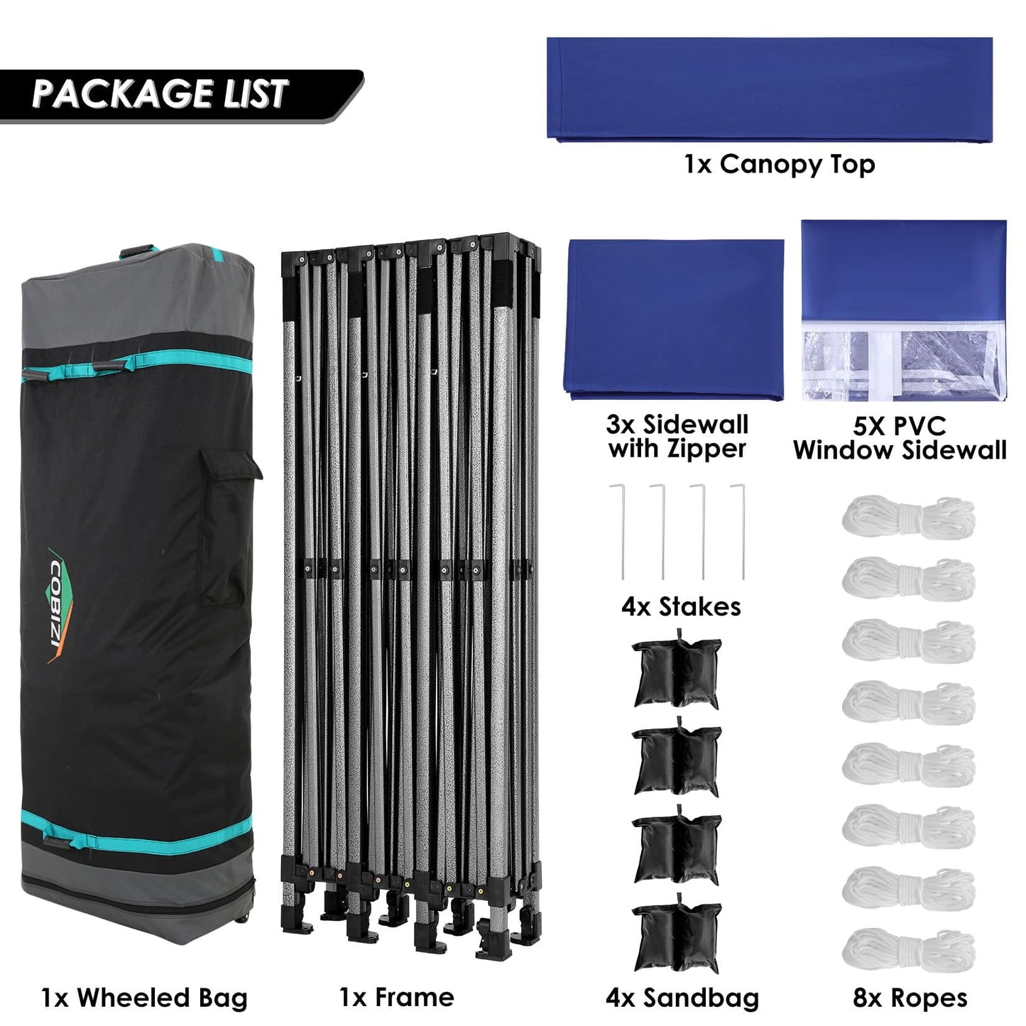 COBIZI 10x30 Heavy Duty Canopy with 8 Sidewalls,Outdoor Carport with Roller Bag,Pop up Tents for Parties,Wedding,Commercial,DarkBlue