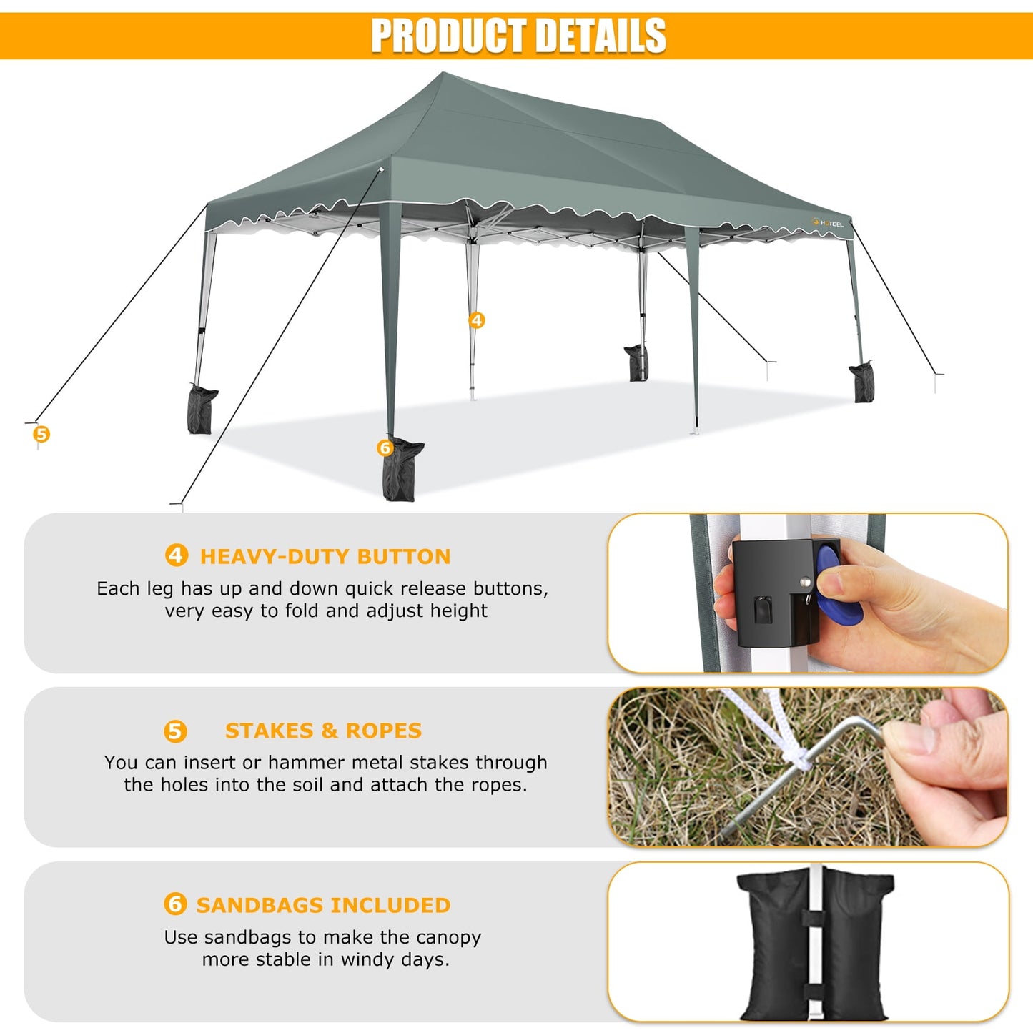 COBIZI 10x20 Canopy Tent Pop Up Canopy, Outdoor Shade Tent with Wheeled Bag & Curled Edge Fully Waterproof, Portable Event Tents for Parties, Wedding, Backyard, Camping,gray