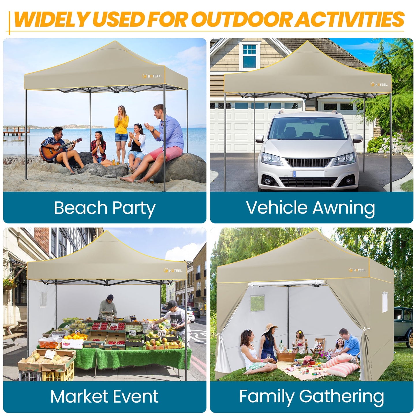 COBIZI Pop-up Canopy 10x10 Tents for Parties, Outdoor Canopy with Sidewalls and Carry Bag,Waterproof Tent for Backyard, Wedding, Event, Sports, Commercial, Khaki