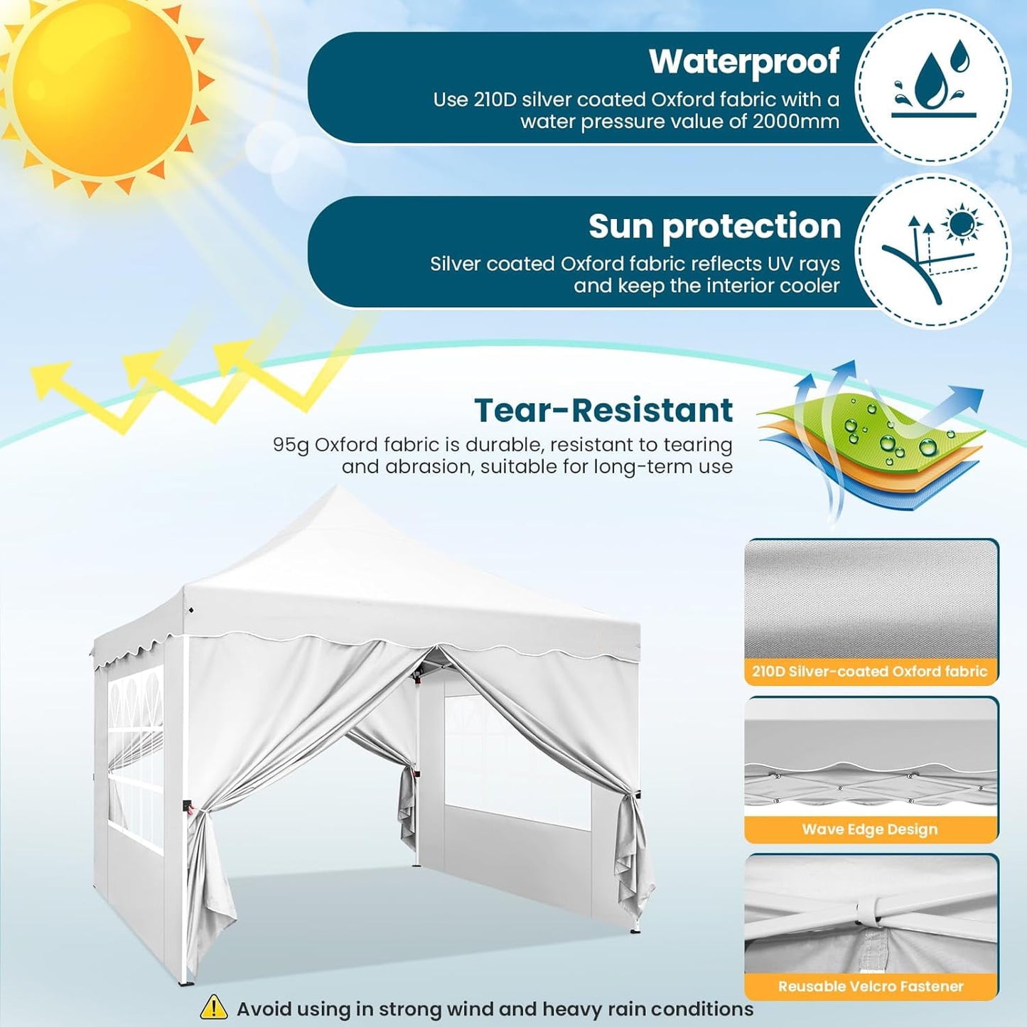 COBIZI 10x10 Pop Up Canopy with 4 Removable Sidewalls, Sandbags, Stakes & Ropes, Upf 50+ Easy Setup Canopy Tent Waterproof Outdoor Instant Portable Shelter for Business, Events, Vendor, Dark Blue