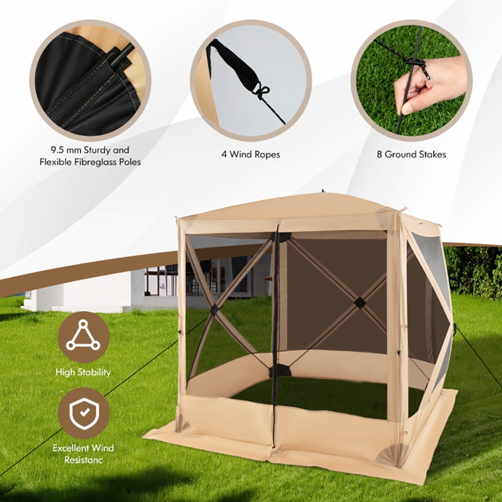 GVN 6.7 x 6.7 Feet Pop Up Gazebo with Netting and Carry Bag-Coffee, Outdoor Patio Gazebo with Hardtop Roof for Garden, Backyard and Deck