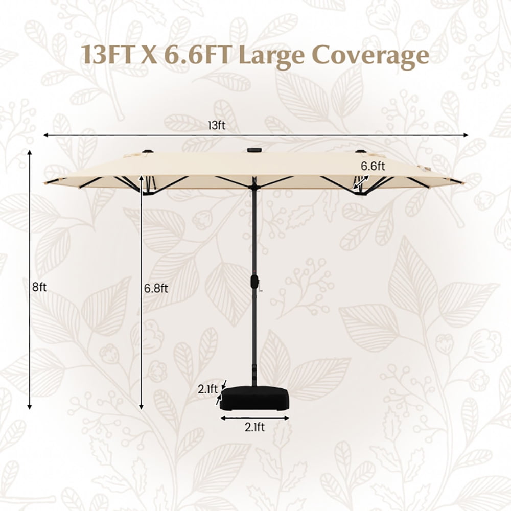 GVN 13FT Double-sided Patio Umbrella with Solar Lights for Garden Pool Backyard-Beige, Patio Offset Umbrella with Easy Tilt Adjustment, Cantilever Patio Umbrellas, Sunshade Umbrella Canopy