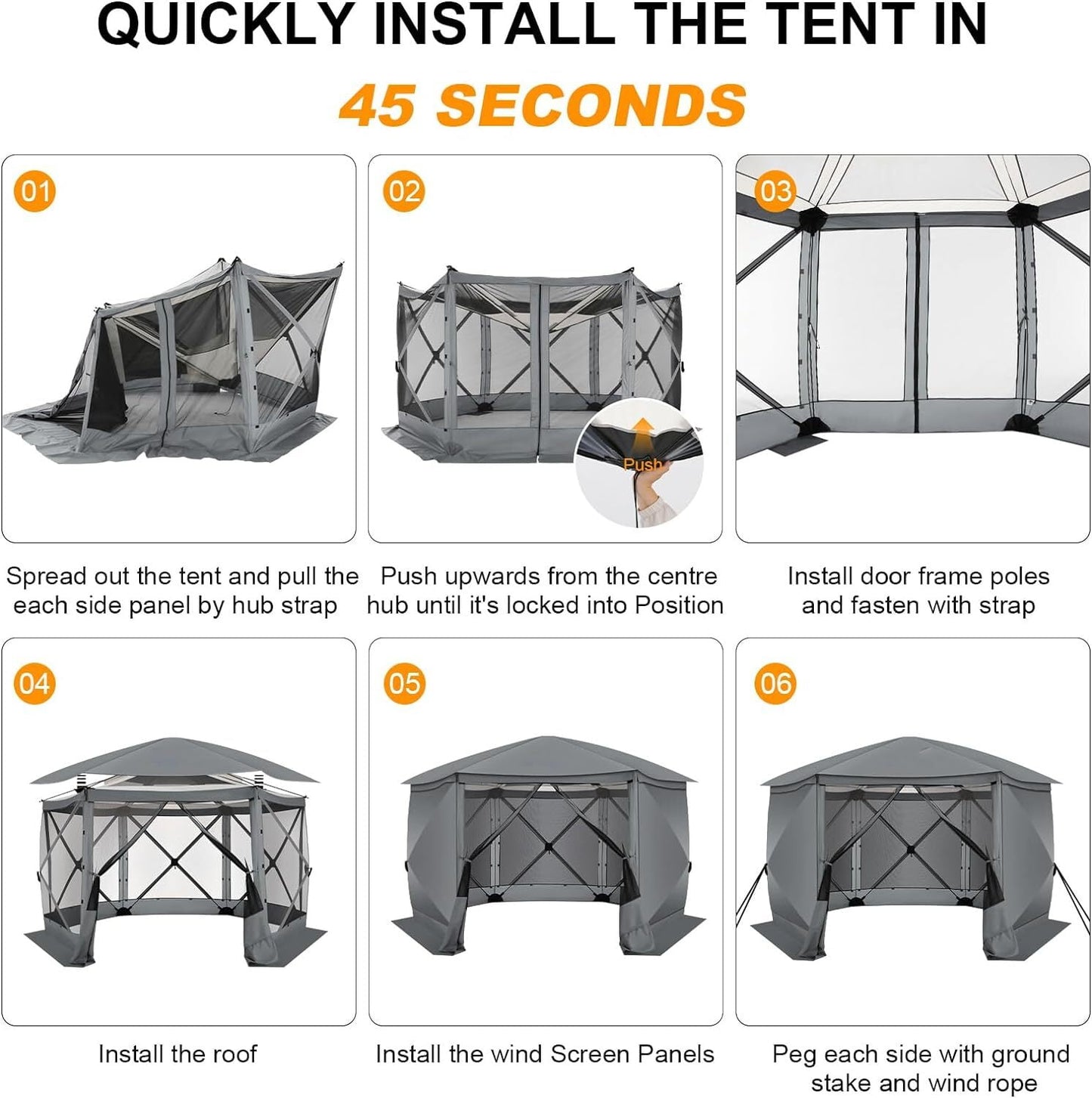COBIZI Pop up Gazebo Screen Tent Screen House for Camping,12x12 Starry Sky Gazebo with Removable Roof, Outdoor Screened Gazebo with Sidewalls, Portable Hub Tent with Carry Bag and Ground Stakes,Gray