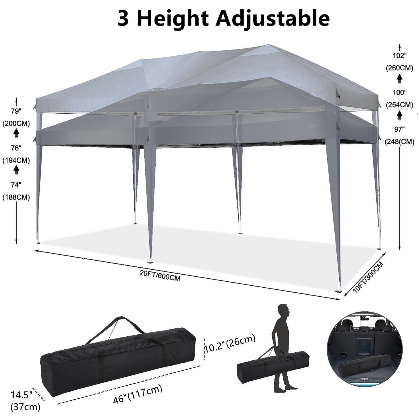 COBIZI 10x20 EZ Pop Up Canopy Tent Party Tent Outdoor Event Protable Instant Shelter Tent Gazebo with 6 Removable Sidewalls and Carry Bag,Gray