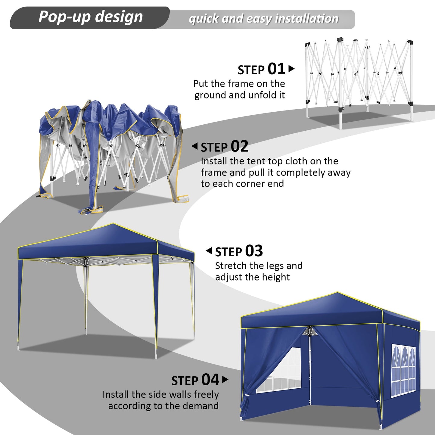 COBIZI 10x10 Pop up Canopy, Easy up Gazebos, Ez up Canopy with Church Window for Parties Beach Party Event Shelter Sun Shade with 4 Sidewalls & Carry Bag 4 Stakes & Ropes & Sandbags, Gray