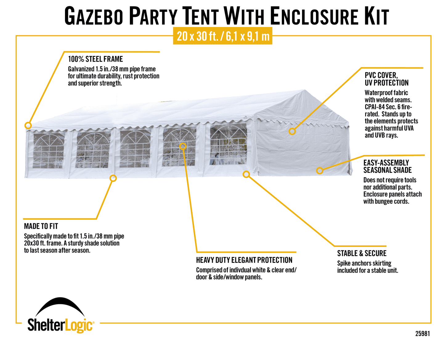 ShelterLogic Heavy-Duty Waterproof Canopy - 20x30 White Outdoor Wedding Party Tent w/Enclosure