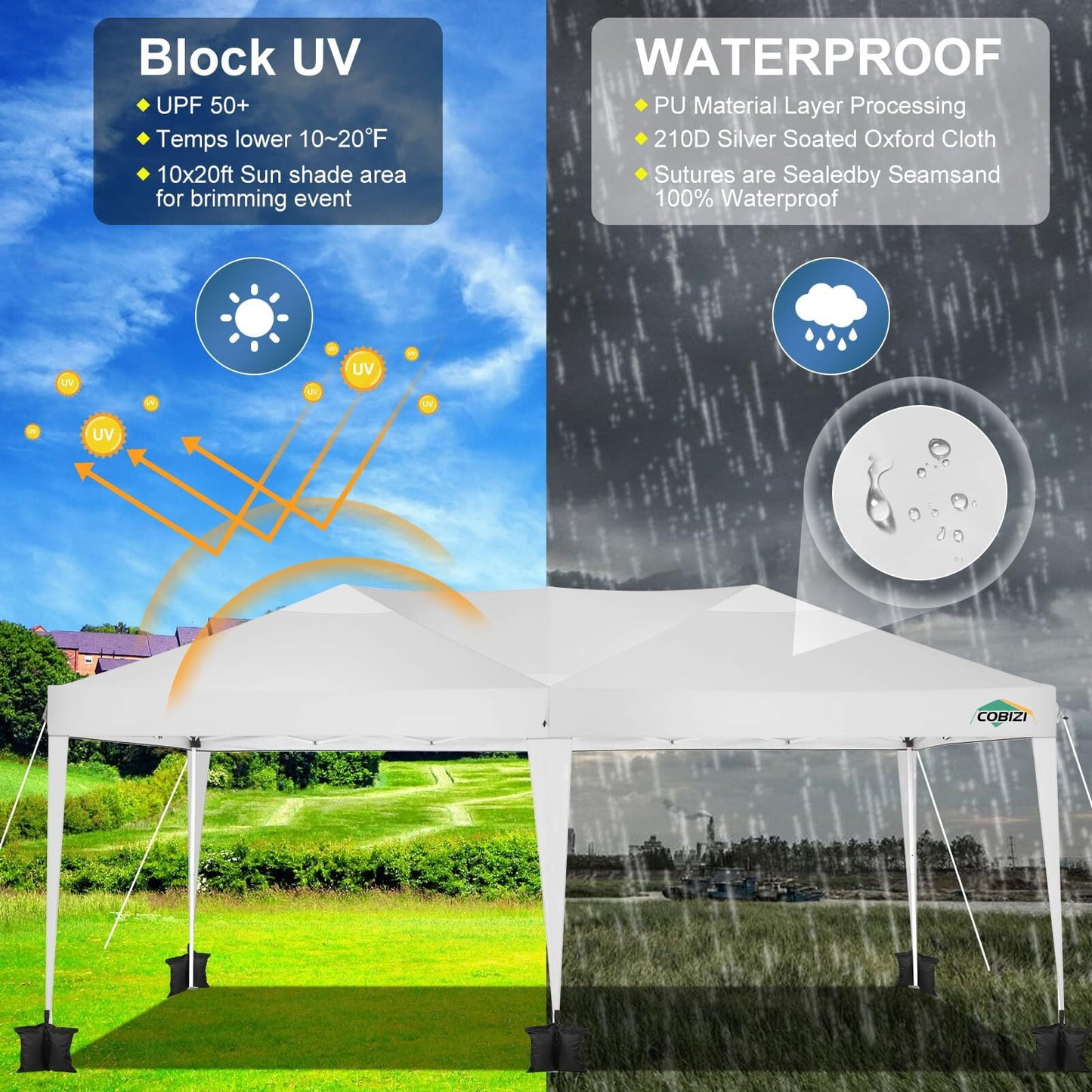 COBIZI 10x20 Pop up Canopy Party Tent Outdoor Event Protable Instant Shelter Canopy Gazebo with 6 Removable Sidewalls and Carry Bag,White