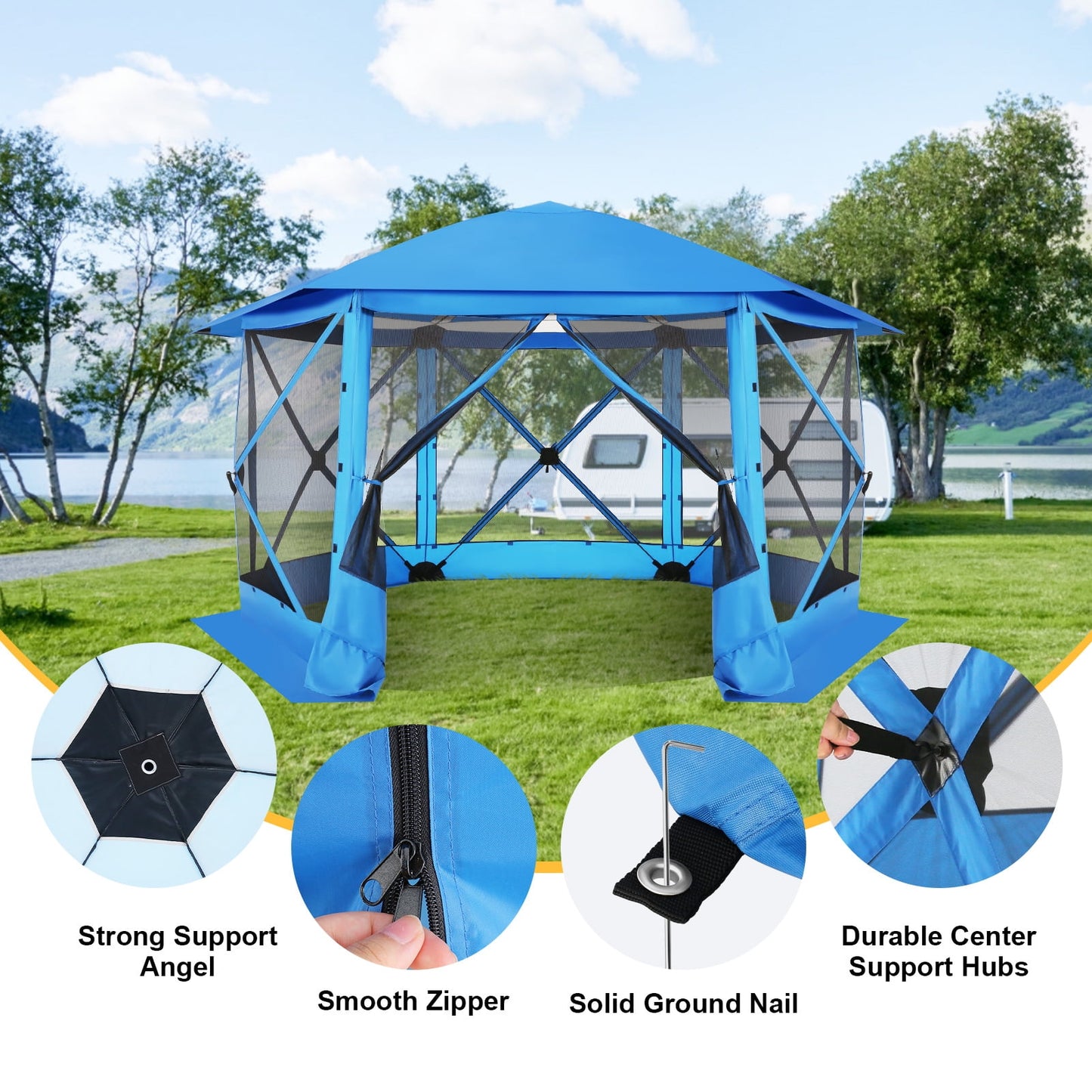 COBIZI Pop Up Gazebo Starry Sky Screen Tent Screen House with a mesh top for Camping, 12x12 Screen Room with Mosquito Netting, Hub Tent Instant Screened Canopy with Carrying Bag, Blue