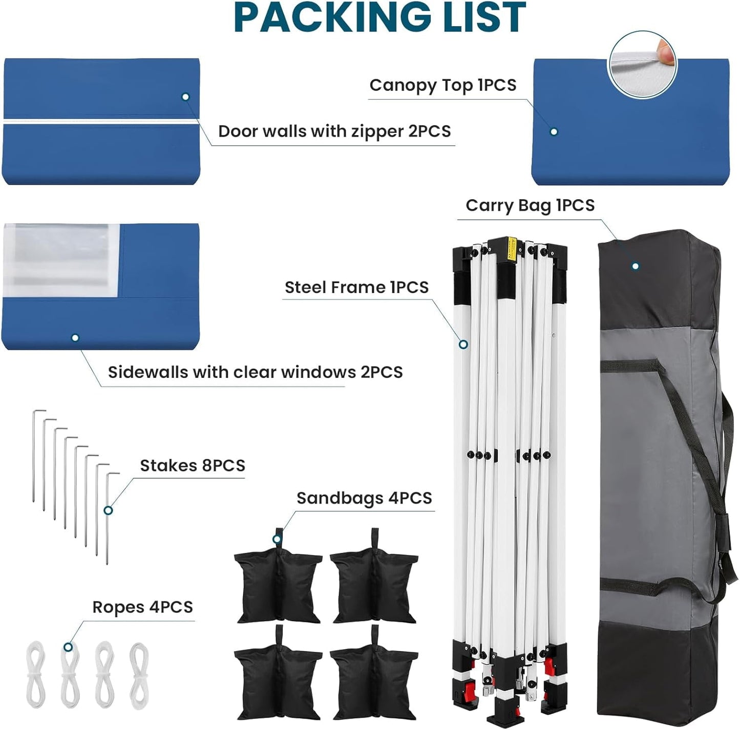 COBIZI 10x10 Pop Up Canopy with 4 Removable Sidewalls, Sandbags, Stakes & Ropes, Upf 50+ Easy Setup Canopy Tent Waterproof Outdoor Instant Portable Shelter for Business, Events, Vendor, Dark Blue