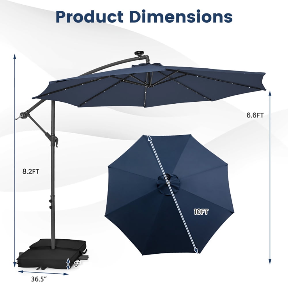 GVN 10 Feet Cantilever Umbrella with 32 LED Lights and Solar Panel Batteries-Navy, Patio Offset Umbrella with Easy Tilt Adjustment, Cantilever Patio Umbrellas, Sunshade Umbrella Canopy