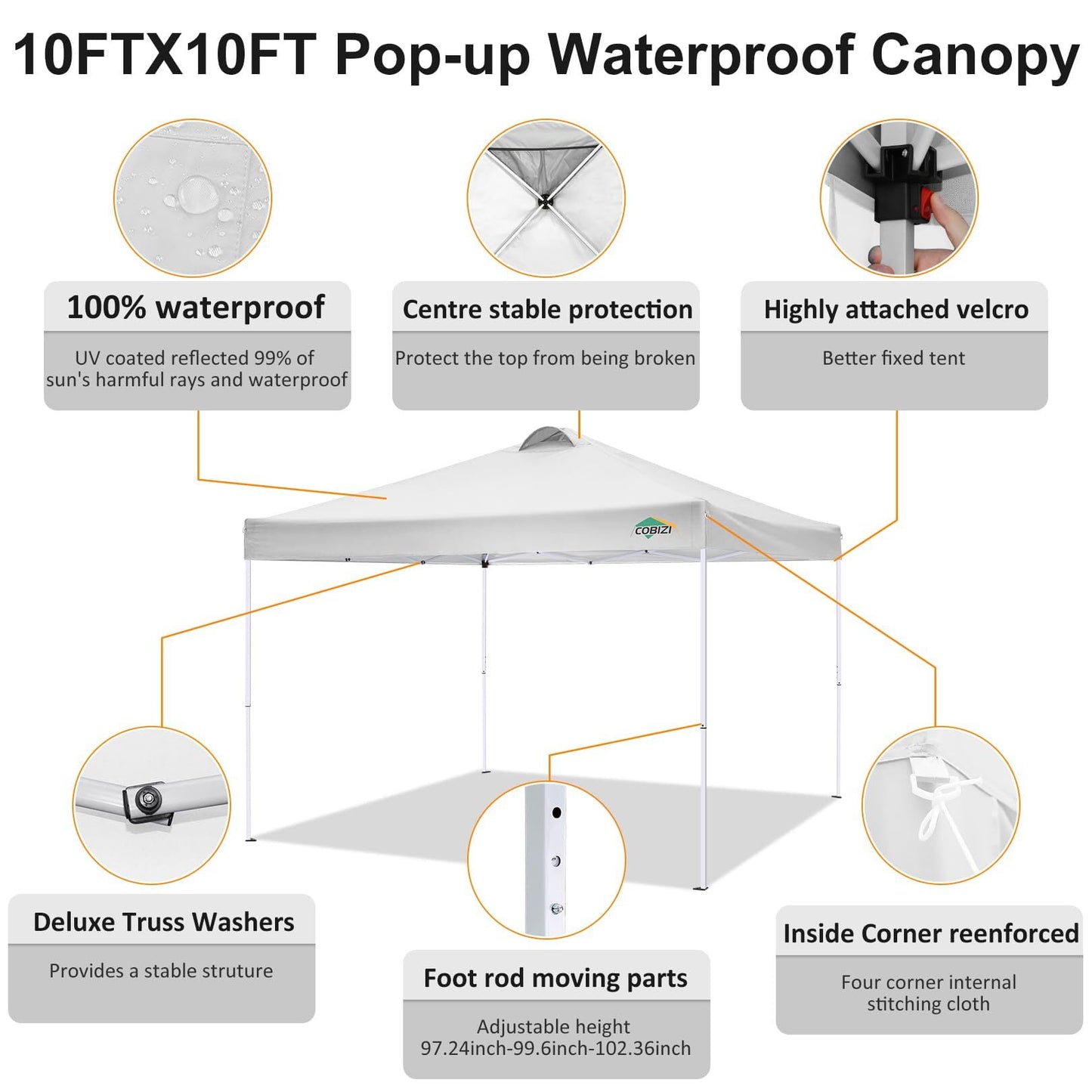 COBIZI 10' x 10' Pop-up Canopy,Easy Pop-up Canopy Tent for Outdoor Waterproof Instant Outdoor Folding Party Tent Shelter with 4 Removable Sidewalls,Air Vent, 4 Sandbags, Carrying Bag, Black
