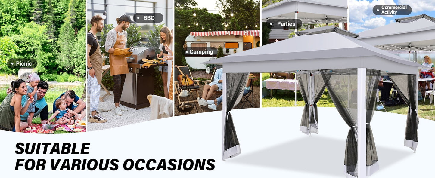 COBIZI 12x12 Garden Pop-up Gazebo with Mosquito Netting, Vented Top & Side Zip, 3 Adjustable Heights, Gray